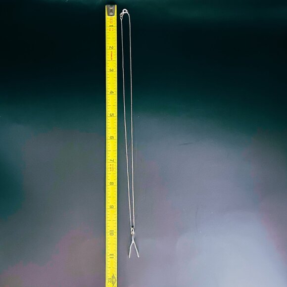 Sterling Silver Box Chain Necklace with Wishbone Pendant - Picture 2 of 8